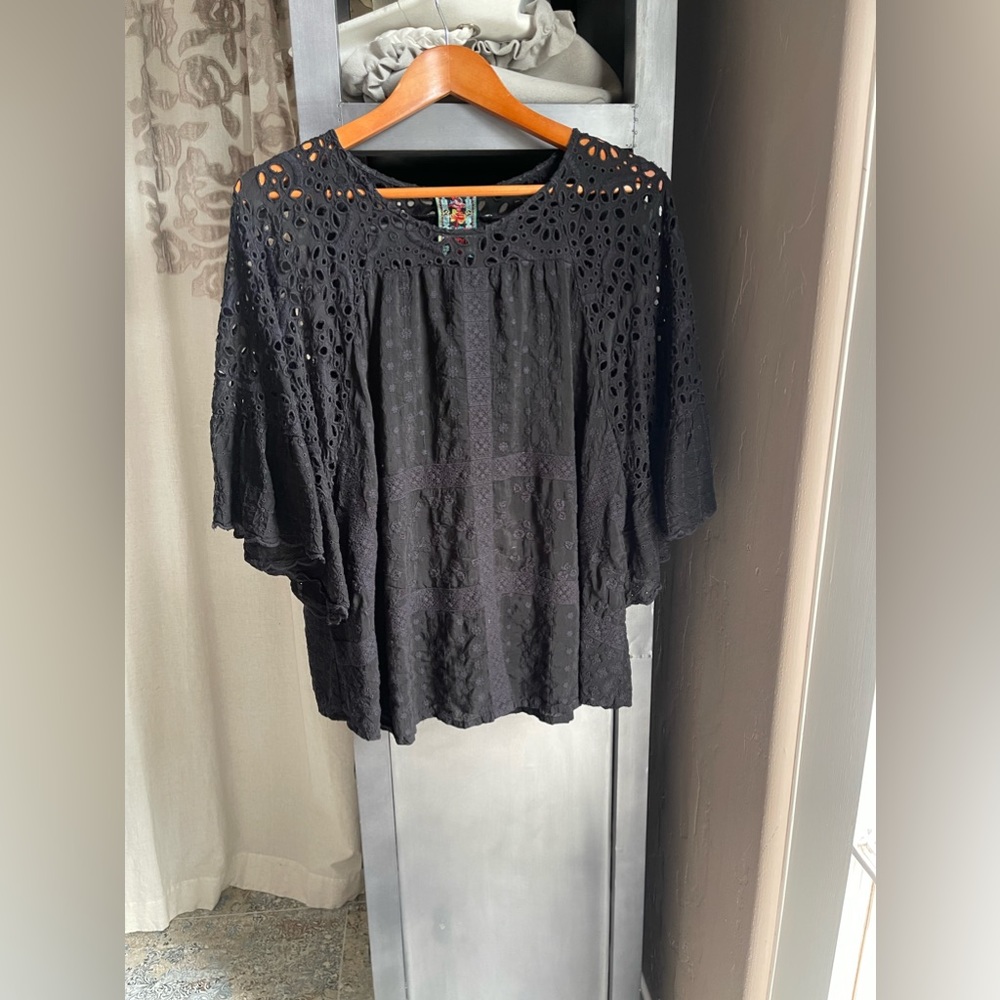 Black eyelet blouse Johnny Was Medium